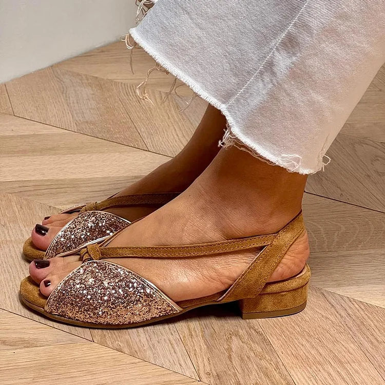 LUCREZIA | GLITTER SANDALEN MET LAAG HAK