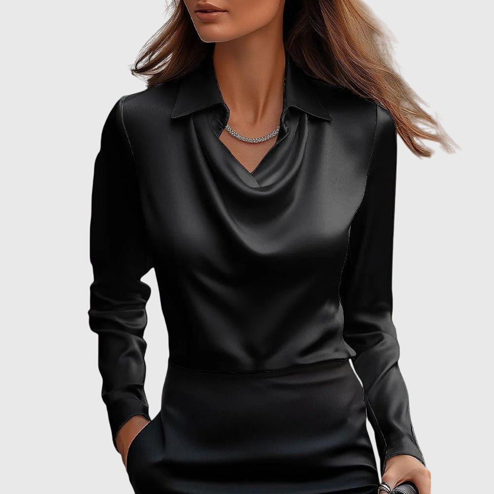Antonella | Blusa con lucentezza di lusso e scollatura plissettata