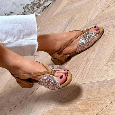 LUCREZIA | GLITTER SANDALEN MET LAAG HAK