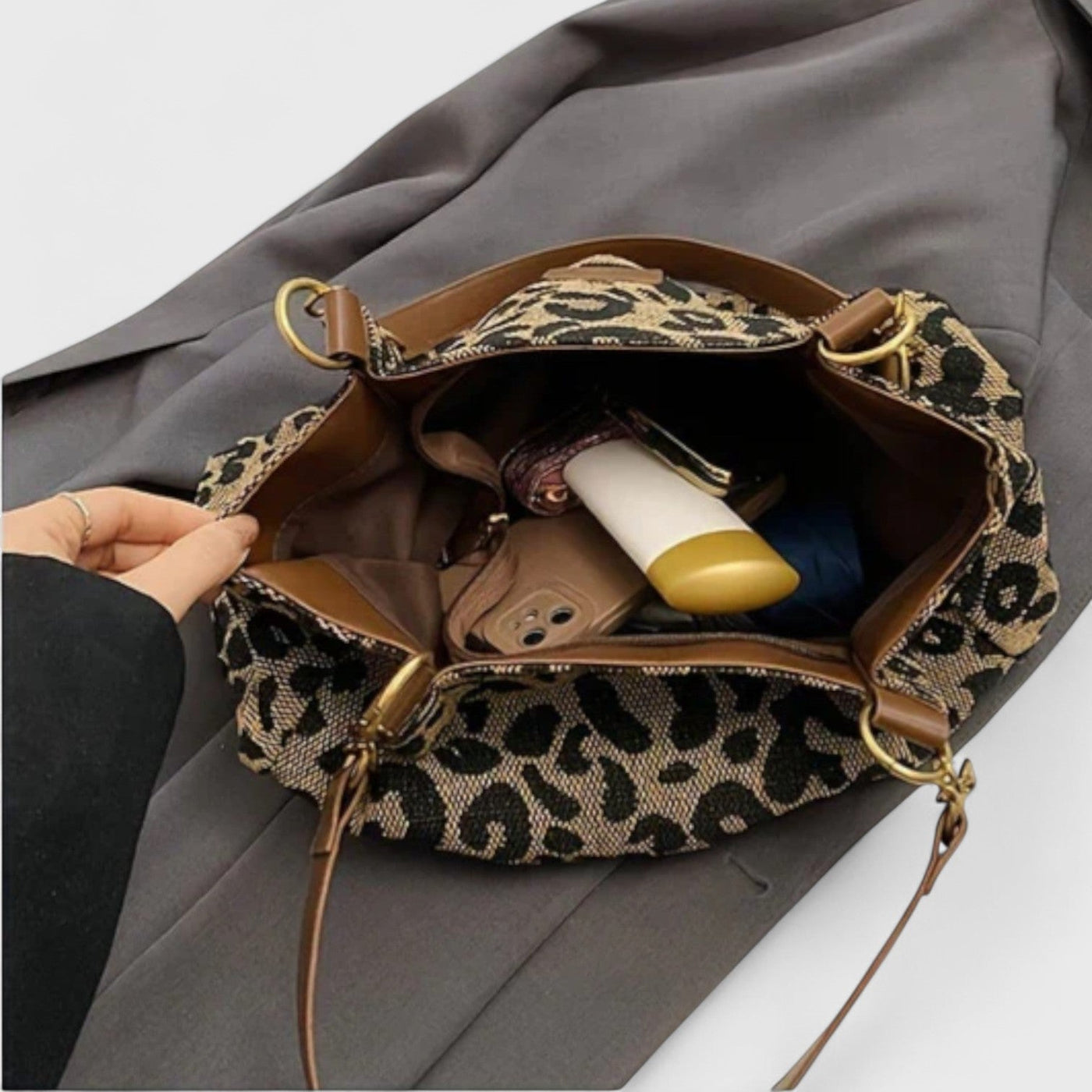 Mia™ | Borsa shopping in tela con motivo leopardato
