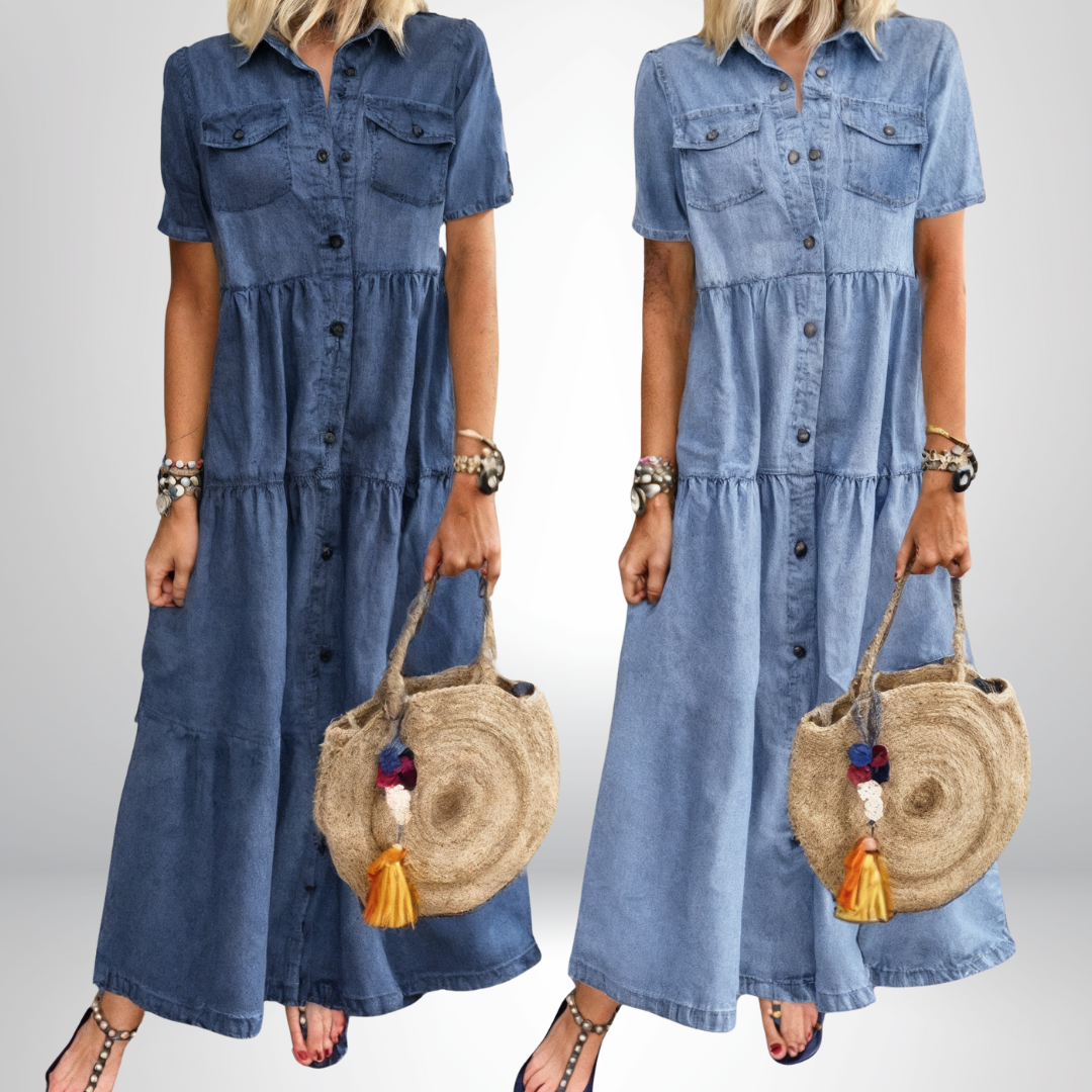 Sofia® | Vestito in Denim Morbido con Bottoni
