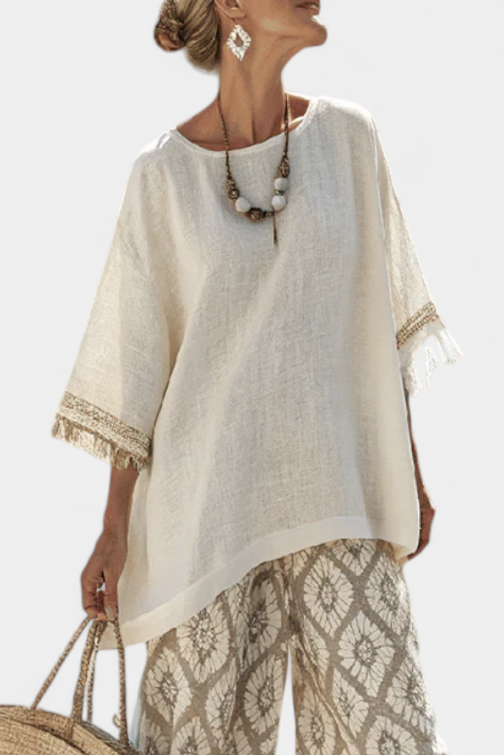 Completo Boho Chic Daisy: Camicia Larga e Pantaloni Stampati per uno Stile Unico