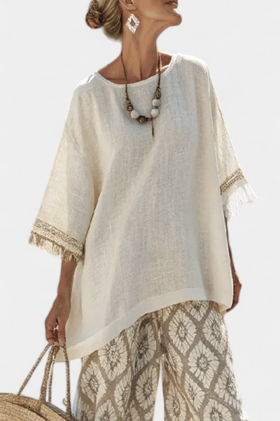 Completo Boho Chic Daisy: Camicia Larga e Pantaloni Stampati per uno Stile Unico