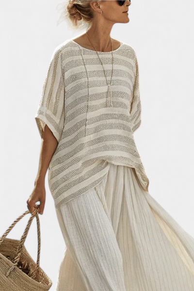 Completo in lino di bambù Daisy con blusa a righe elegante e pantaloni fluidi per uno stile moderno e comodo