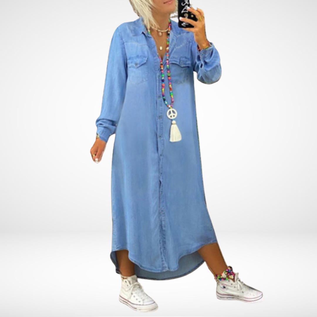 Sofia™ | Abito Maxy a Manica Lunga in Denim