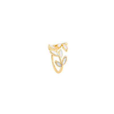 Anello regolabile in oro con foglia e opale bianco
