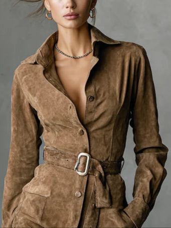 Sofia | Abito midi in suede a un bottone