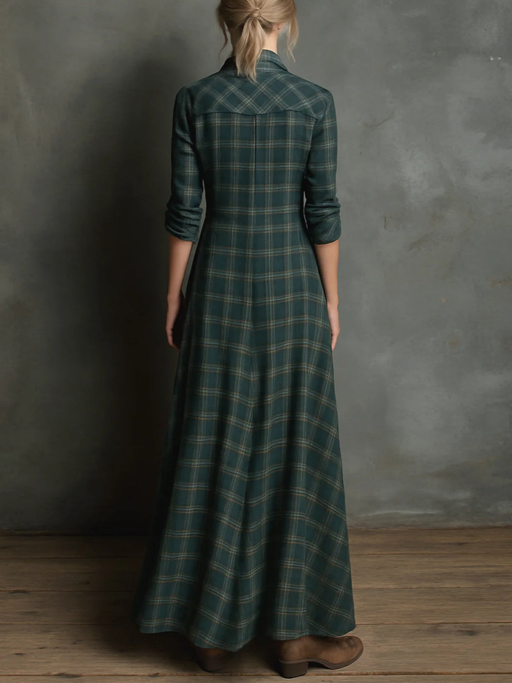 Eva | Abito Maxi Camicia a Righe Verde con Revers