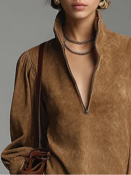 Caterina | Mini abito in suede marrone