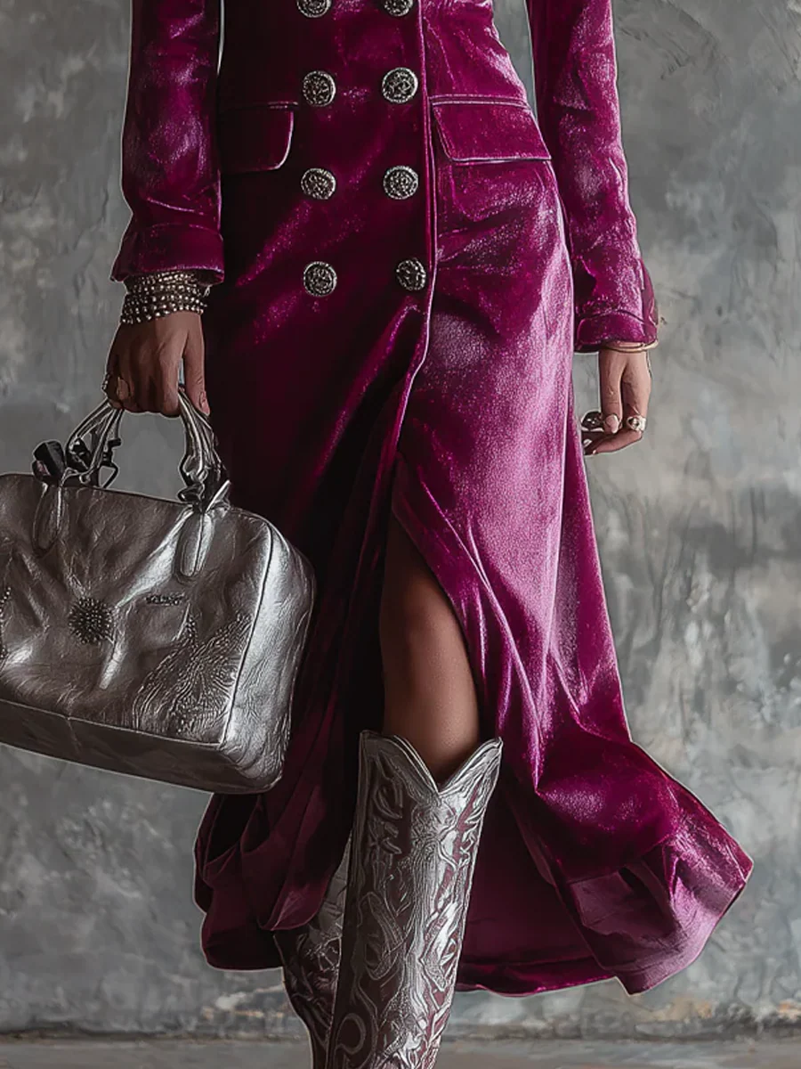 Bella | Abito Maxi Blazer Lungo in Velluto Lila