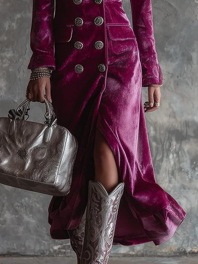 Bella | Abito Maxi Blazer Lungo in Velluto Lila