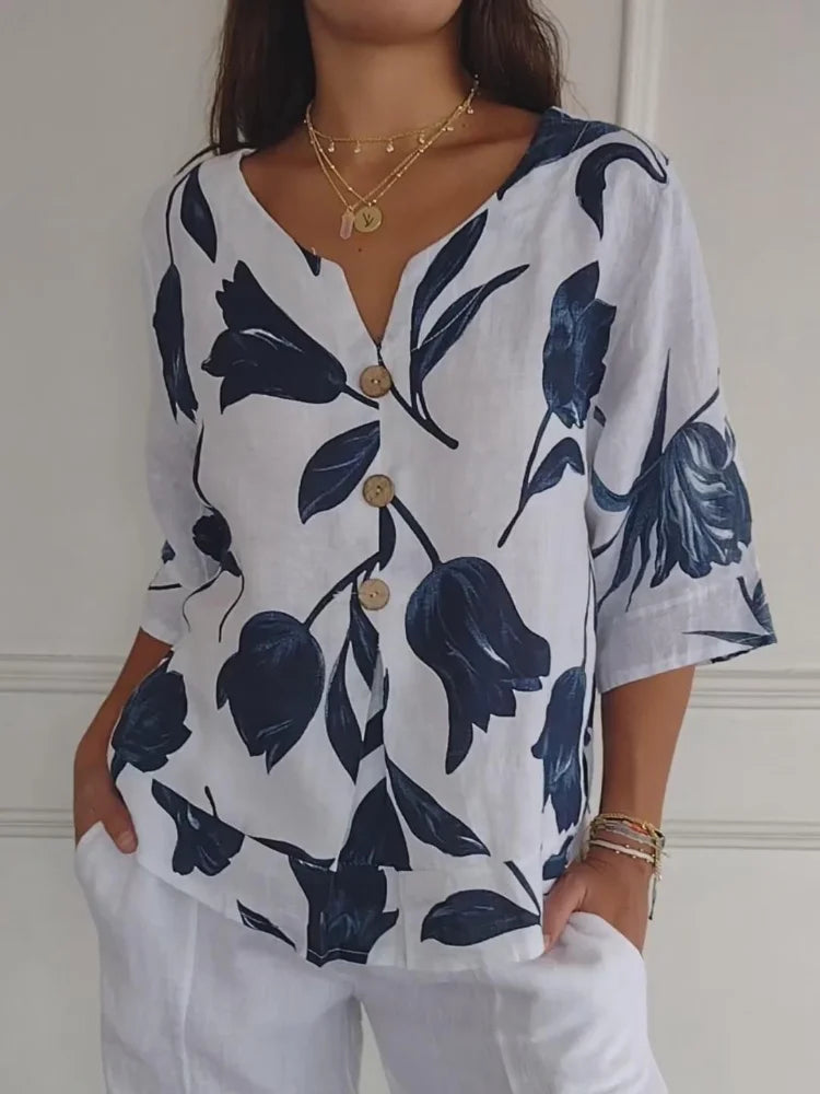 Sanne™ | Blusa a Bottoni Floreale 