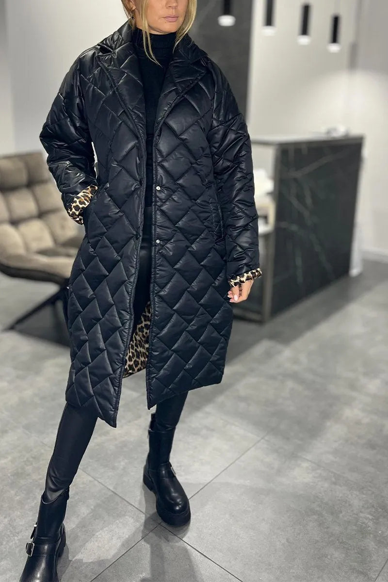 Ofelia | Cappotto imbottito reversibile con fodera leopardata