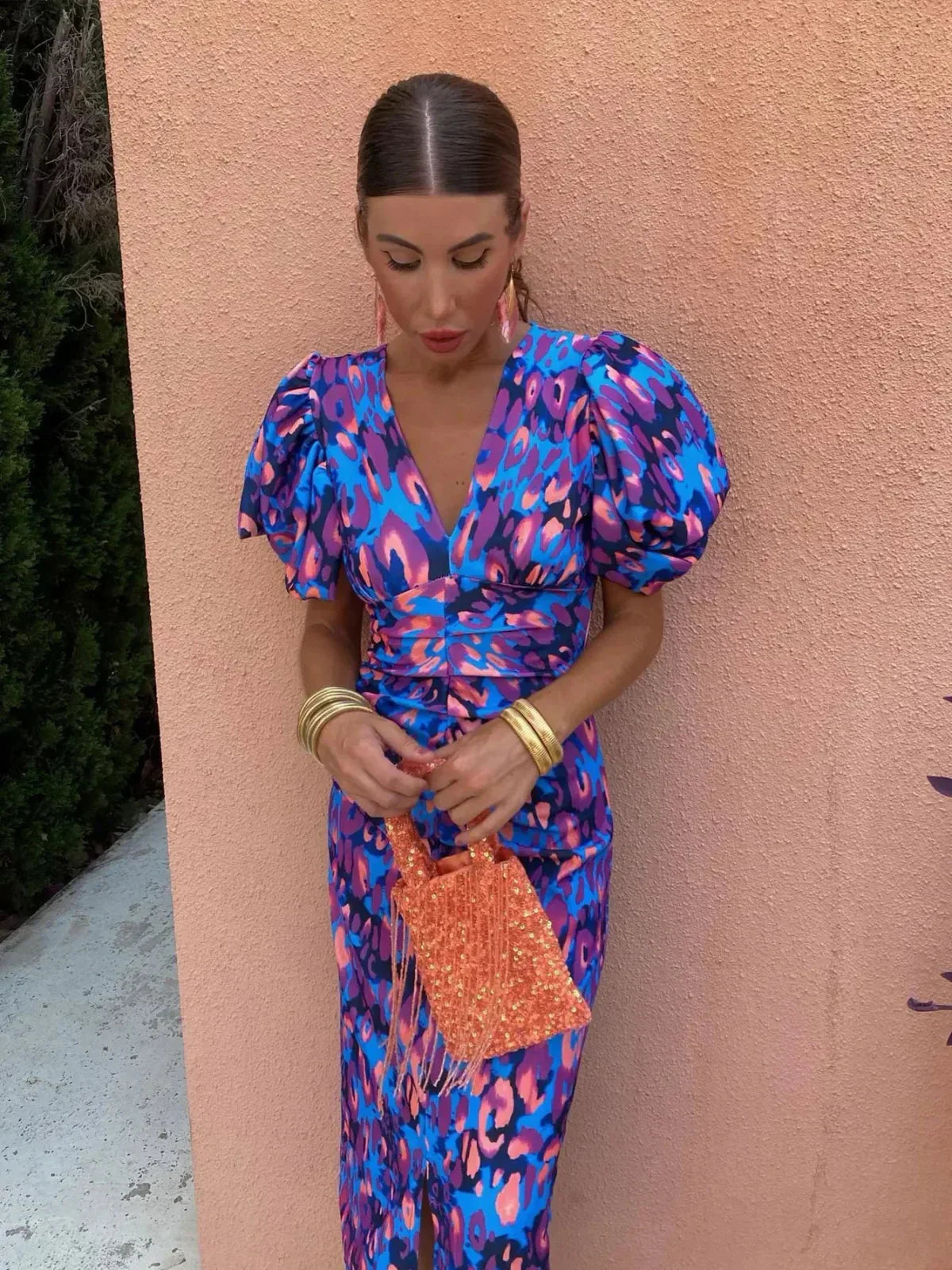 Arielle™ | Abito Midi Colorato con Maniche Plissettate