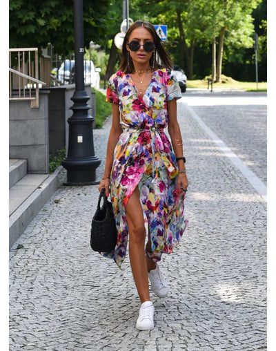 EVA | Abito Elegante con Scollatura a V e Copertura della Pancia