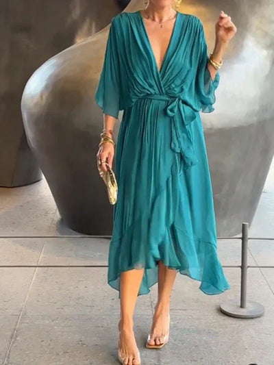 Monica™ | Elegante Abito in Chiffon di Seta con Affascinante Scollatura a V