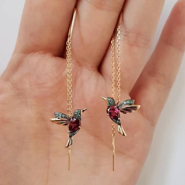 Orecchini in smalto e zirconia a forma di colibrì